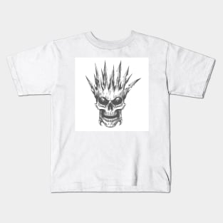 Horror Skull in Sharp Bone Crown Engraving Tattoo Kids T-Shirt